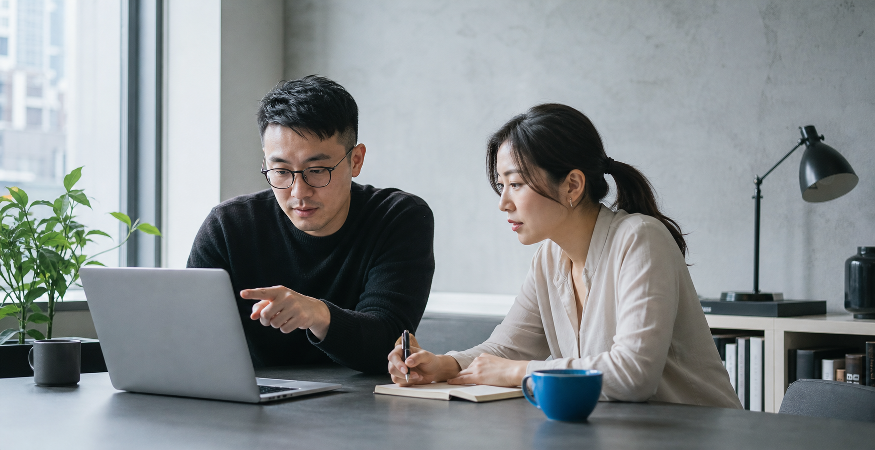 顧問與企業經營者一起討論網站內容